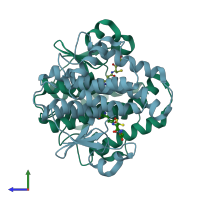 PDB entry 4i97 coloured by chain, side view.