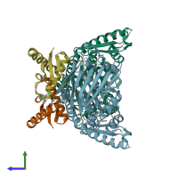 PDB entry 4i99 coloured by chain, side view.