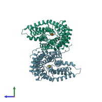 PDB entry 4i9e coloured by chain, side view.