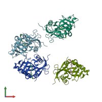 PDB entry 4i9i coloured by chain, front view.