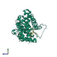 PDB entry 4ia0 coloured by chain, side view.