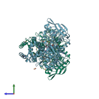 PDB entry 4ia5 coloured by chain, side view.