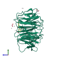 Monomeric assembly 1 of PDB entry 4ia9 coloured by chemically distinct molecules, side view.