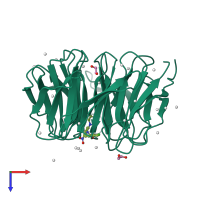 Monomeric assembly 1 of PDB entry 4ia9 coloured by chemically distinct molecules, top view.