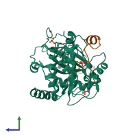 PDB entry 4iac coloured by chain, side view.