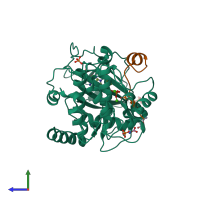 PDB entry 4iai coloured by chain, side view.