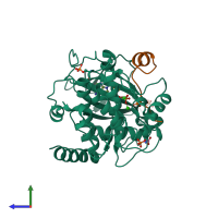 PDB entry 4iak coloured by chain, side view.