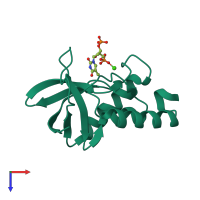 PDB entry 4ial coloured by chain, top view.