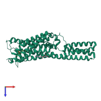 Monomeric assembly 1 of PDB entry 4iar coloured by chemically distinct molecules, top view.