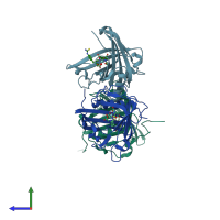 PDB entry 4iaw coloured by chain, side view.