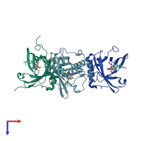 PDB entry 4iaw coloured by chain, top view.