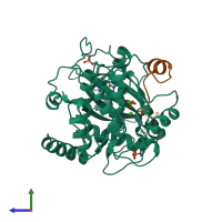 PDB entry 4iay coloured by chain, side view.