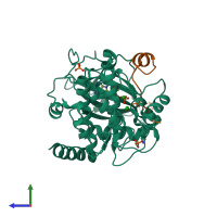 PDB entry 4iaz coloured by chain, side view.