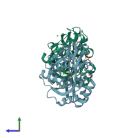 PDB entry 4ib2 coloured by chain, side view.