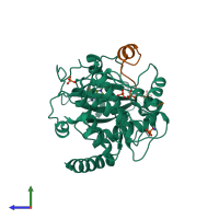 PDB entry 4ib3 coloured by chain, side view.