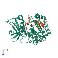 PDB entry 4ib3 coloured by chain, top view.