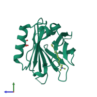 PDB entry 4ib9 coloured by chain, side view.