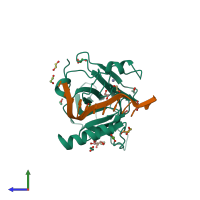 PDB entry 4ibw coloured by chain, side view.