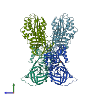 PDB entry 4ic0 coloured by chain, side view.