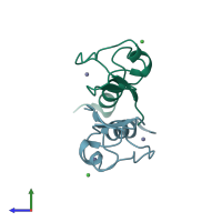 PDB entry 4ic3 coloured by chain, side view.