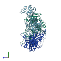PDB entry 4ic6 coloured by chain, side view.