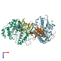 PDB entry 4ic7 coloured by chain, top view.