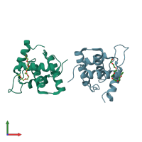 PDB entry 4ica coloured by chain, front view.