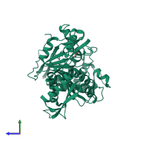 PDB entry 4icd coloured by chain, side view.
