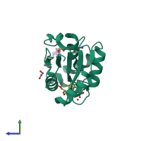 PDB entry 4ici coloured by chain, side view.
