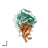 PDB entry 4icl coloured by chain, side view.