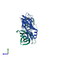 PDB entry 4icx coloured by chain, side view.