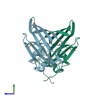 PDB entry 4id2 coloured by chain, side view.