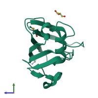 Monomeric assembly 2 of PDB entry 4idi coloured by chemically distinct molecules, side view.
