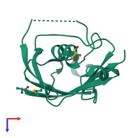 Monomeric assembly 2 of PDB entry 4idi coloured by chemically distinct molecules, top view.