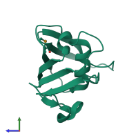 Monomeric assembly 4 of PDB entry 4idi coloured by chemically distinct molecules, side view.