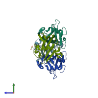 PDB entry 4idi coloured by chain, side view.