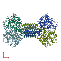 PDB entry 4idp coloured by chain, front view.