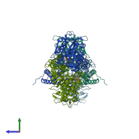 PDB entry 4idq coloured by chain, side view.