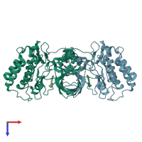 PDB entry 4idt coloured by chain, top view.