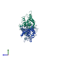 PDB entry 4idx coloured by chain, side view.