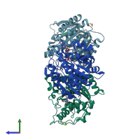 PDB entry 4ie3 coloured by chain, side view.