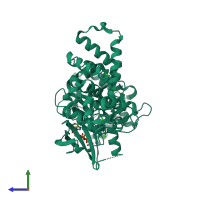 PDB entry 4ieb coloured by chain, side view.