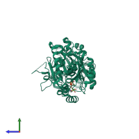 PDB entry 4iee coloured by chain, side view.