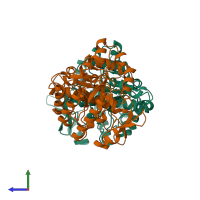 PDB entry 4ig2 coloured by chain, side view.