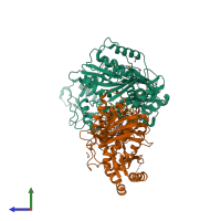 PDB entry 4ig3 coloured by chain, side view.