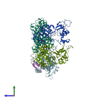 PDB entry 4ig9 coloured by chain, side view.