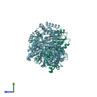 PDB entry 4ih6 coloured by chain, side view.