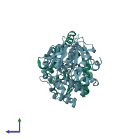 PDB entry 4ih9 coloured by chain, side view.