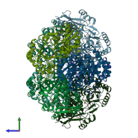 PDB entry 4ihc coloured by chain, side view.
