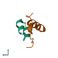 PDB entry 4ihn coloured by chain, side view.